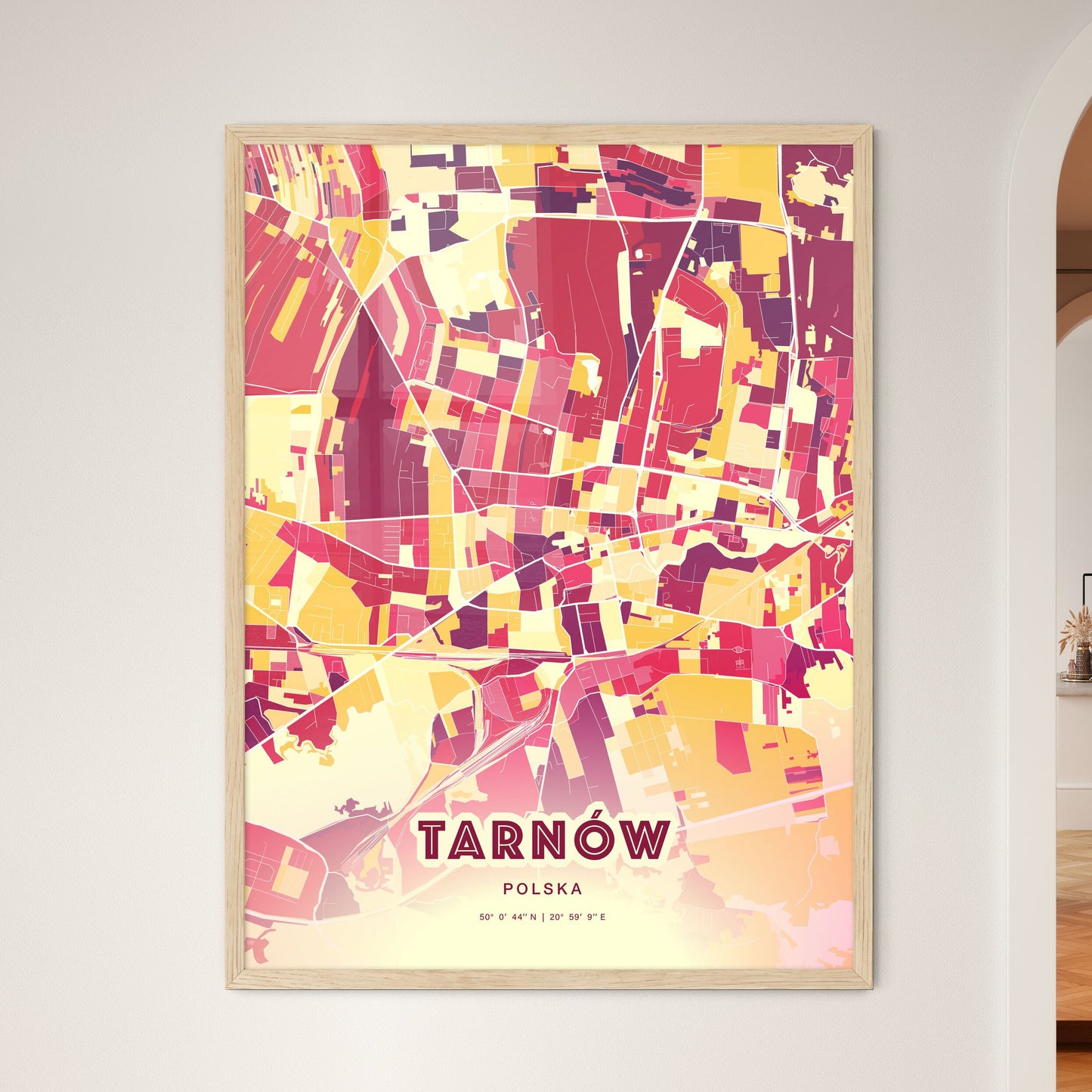 Colorful TARNÓW POLAND Fine Art Map Hot Red