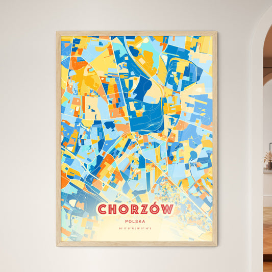 Colorful CHORZÓW POLAND Fine Art Map Blue Orange