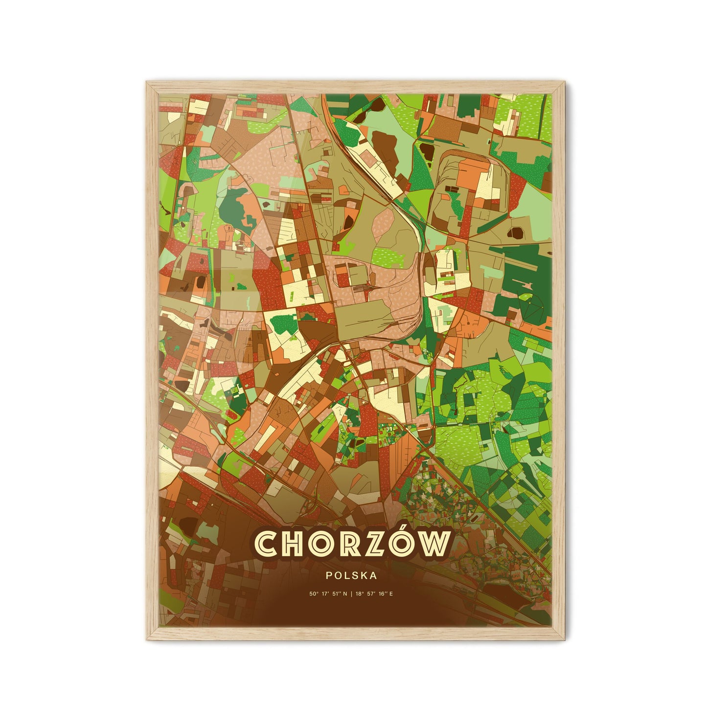 Colorful CHORZÓW POLAND Fine Art Map Farmhouse