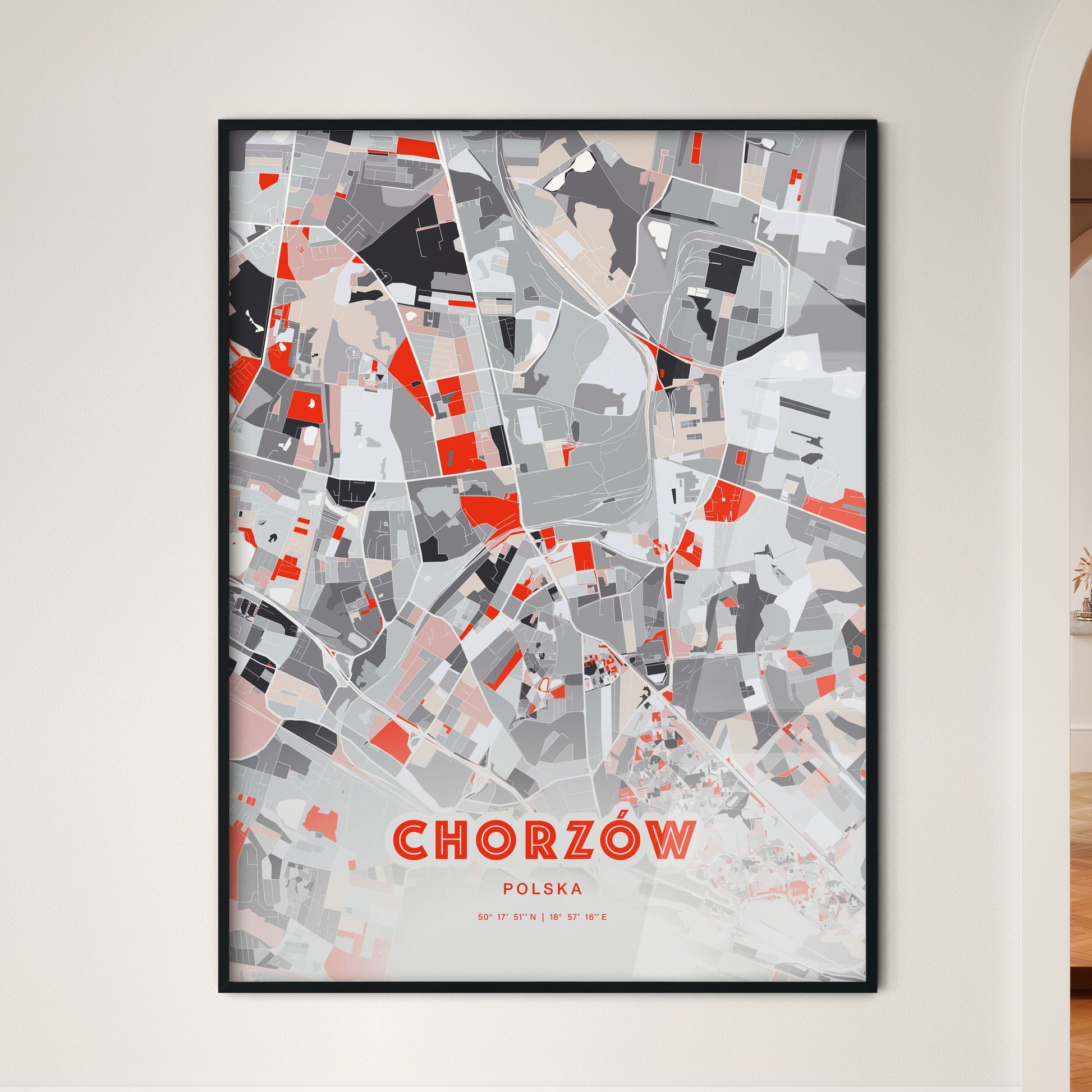 Colorful CHORZÓW POLAND Fine Art Map Modern