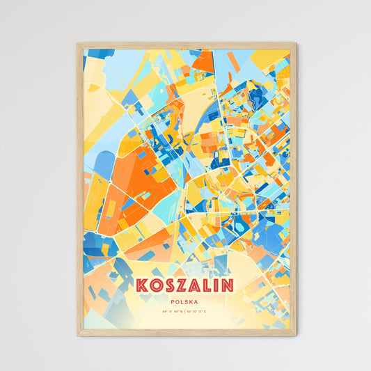 Colorful KOSZALIN POLAND Fine Art Map Blue Orange