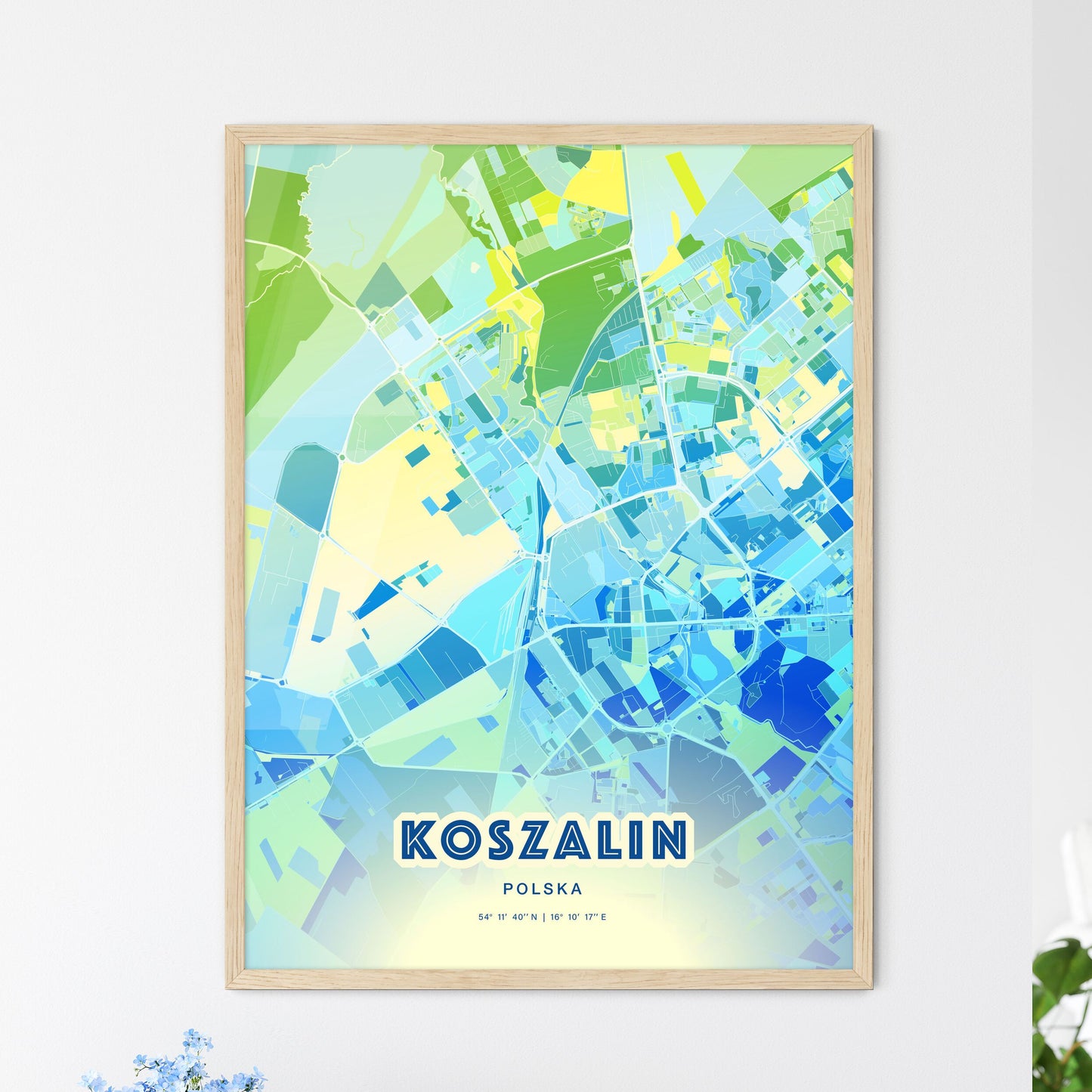 Colorful KOSZALIN POLAND Fine Art Map Cool Blue