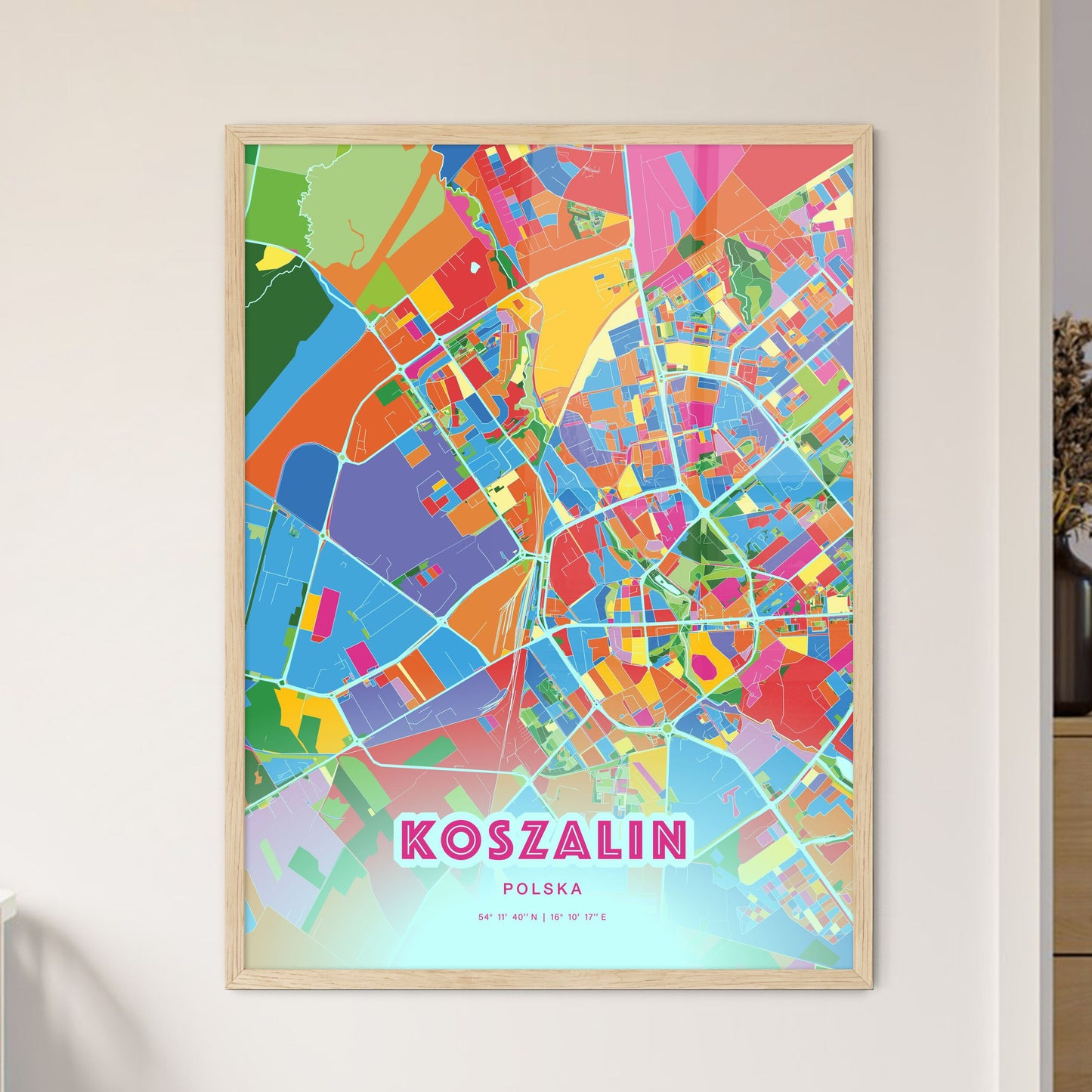 Colorful KOSZALIN POLAND Fine Art Map Crazy Colors