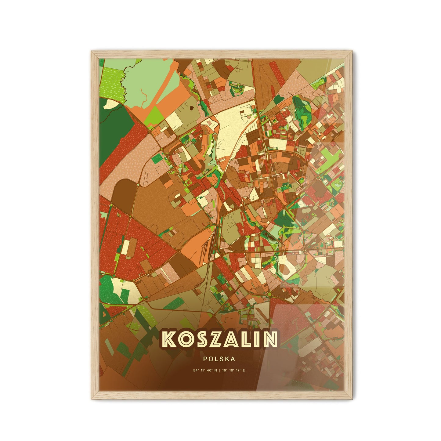 Colorful KOSZALIN POLAND Fine Art Map Farmhouse