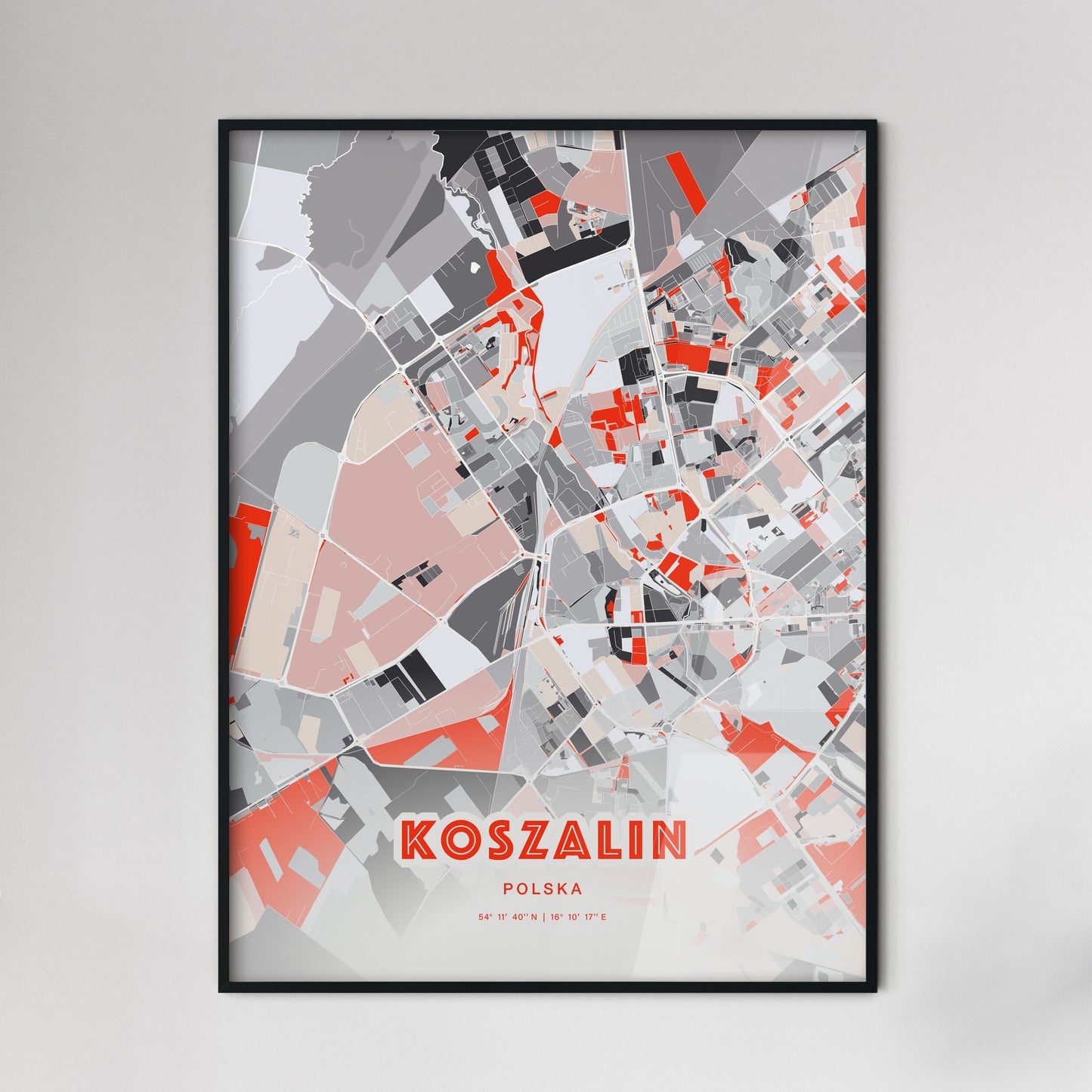 Colorful KOSZALIN POLAND Fine Art Map Modern