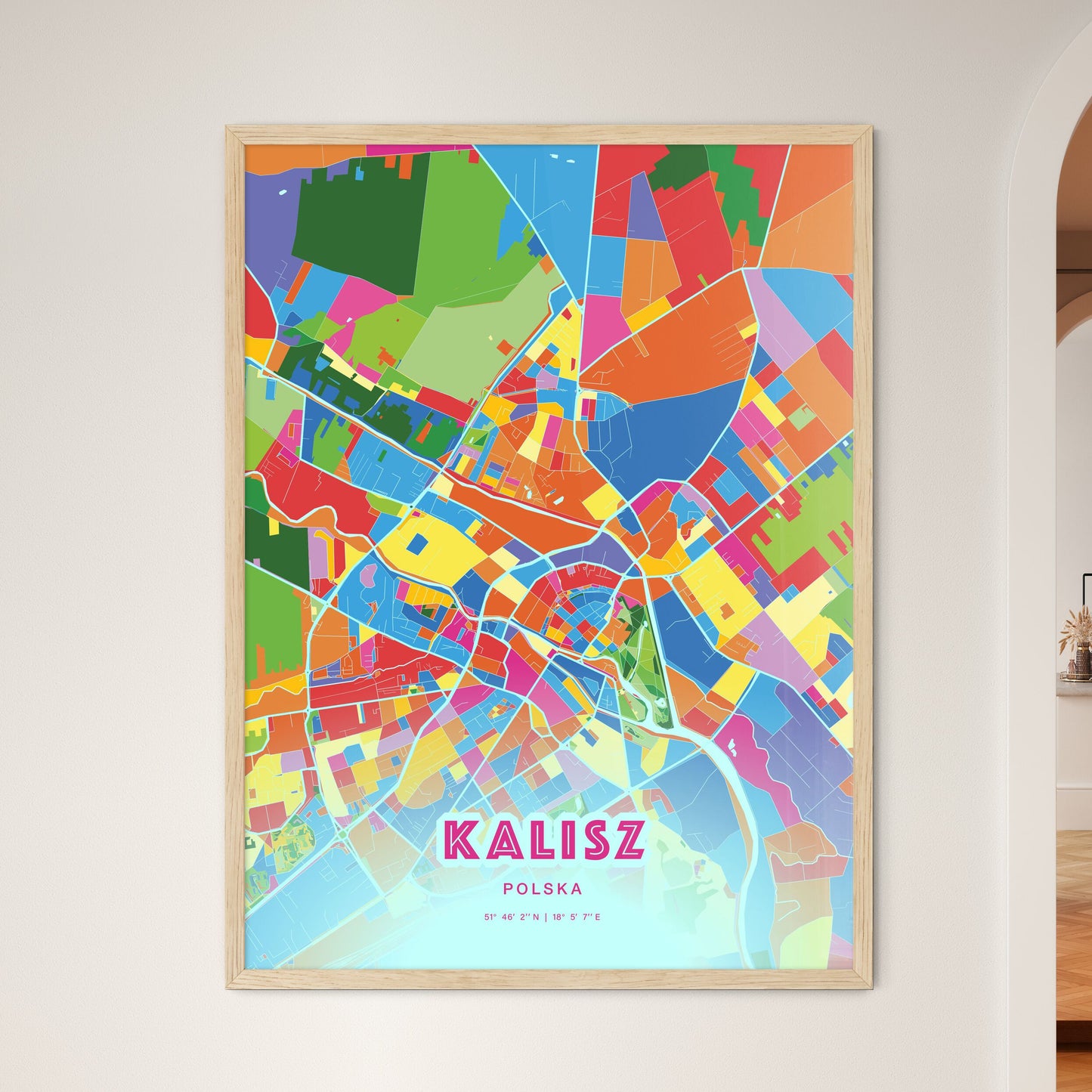 Colorful KALISZ POLAND Fine Art Map Crazy Colors