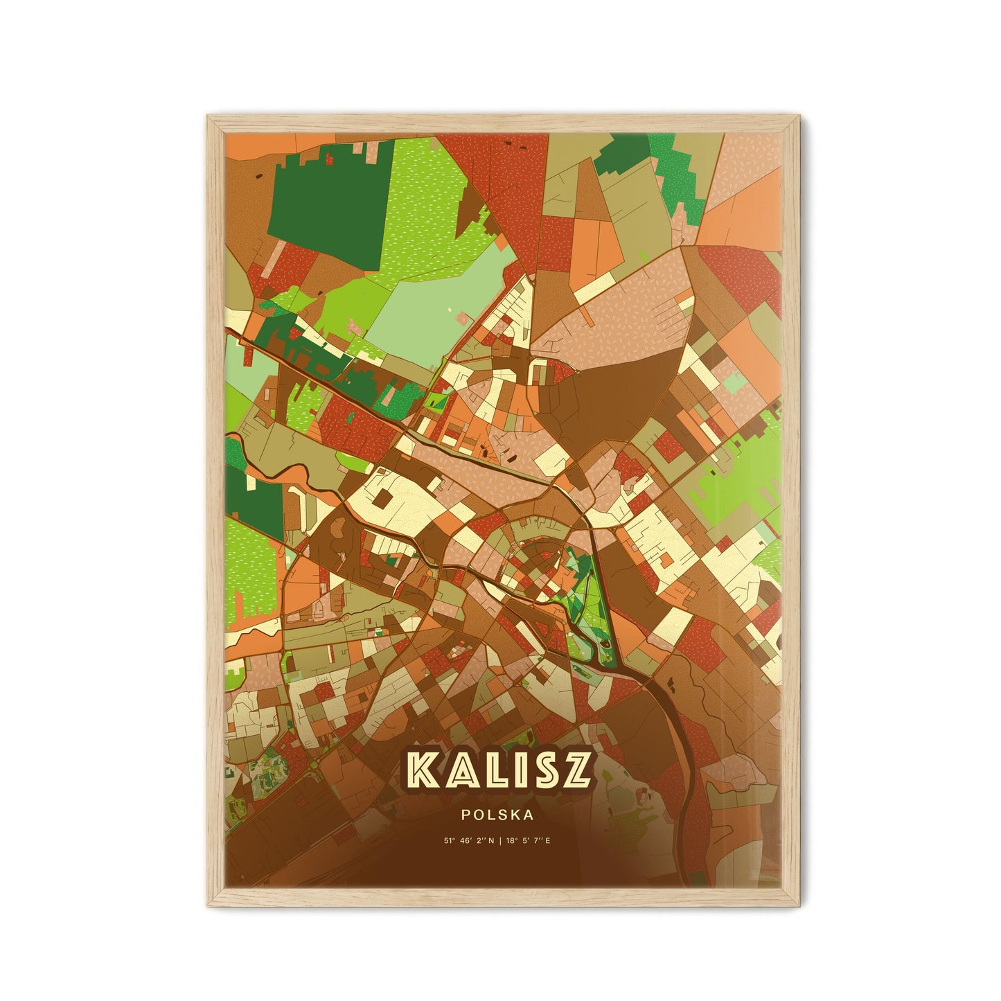 Colorful KALISZ POLAND Fine Art Map Farmhouse