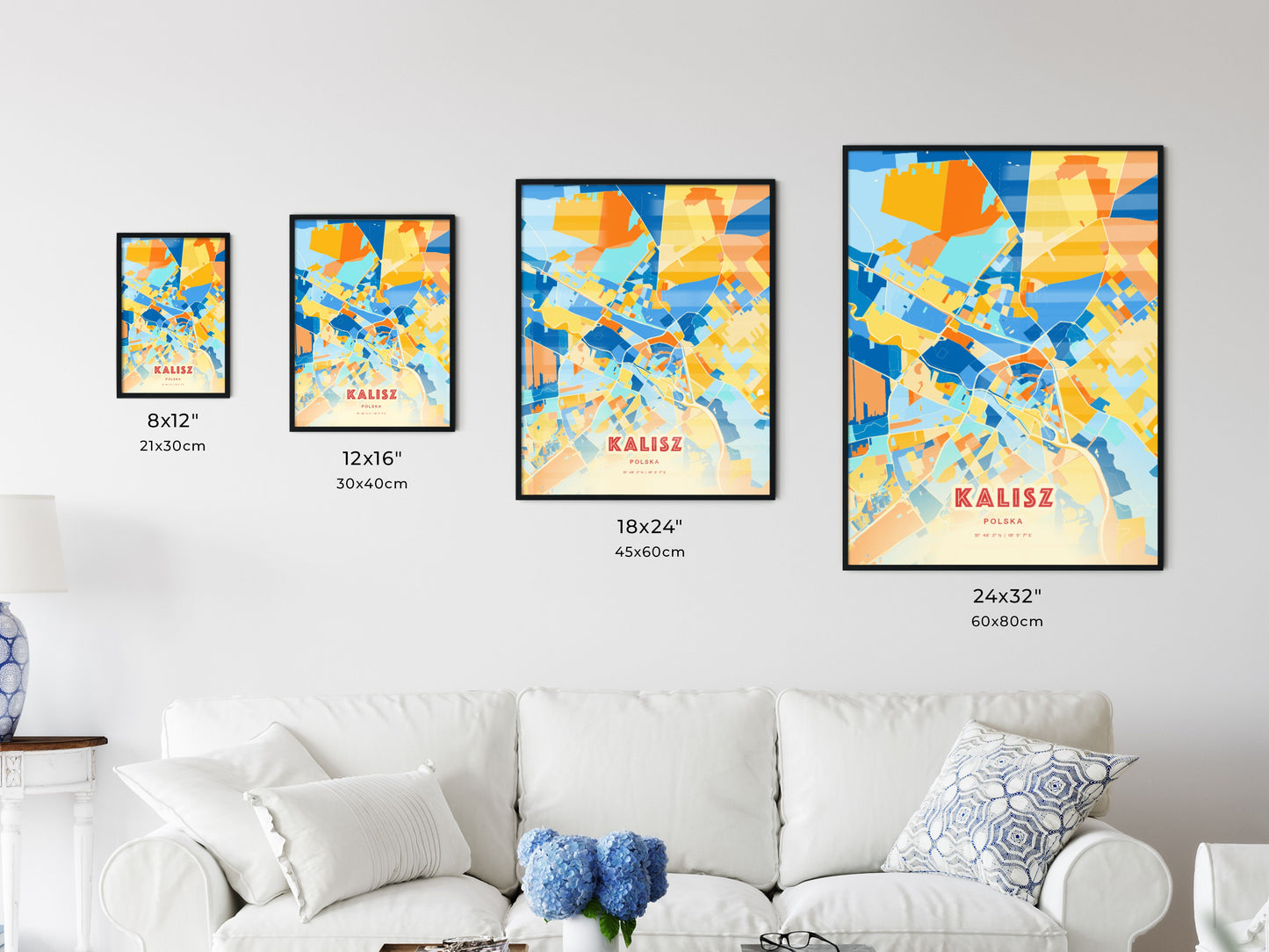 Colorful KALISZ POLAND Fine Art Map Blue Orange