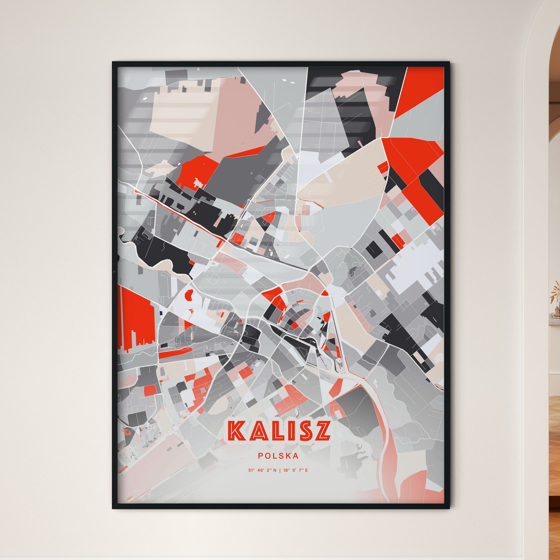 Colorful KALISZ POLAND Fine Art Map Modern