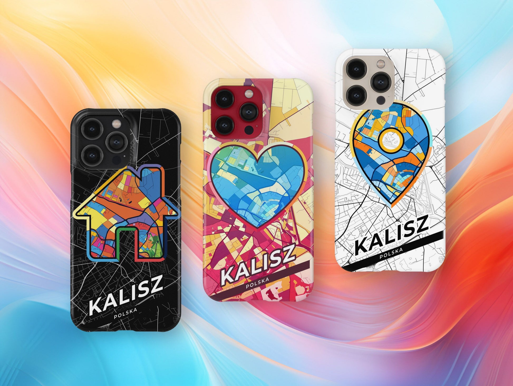Kalisz Poland slim phone case with colorful icon. Birthday, wedding or housewarming gift. Couple match cases.