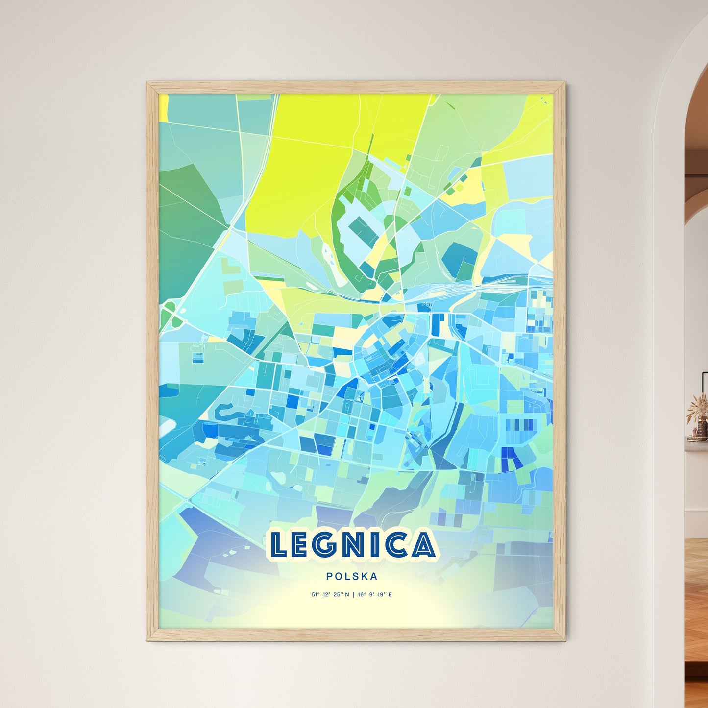 Colorful LEGNICA POLAND Fine Art Map Cool Blue