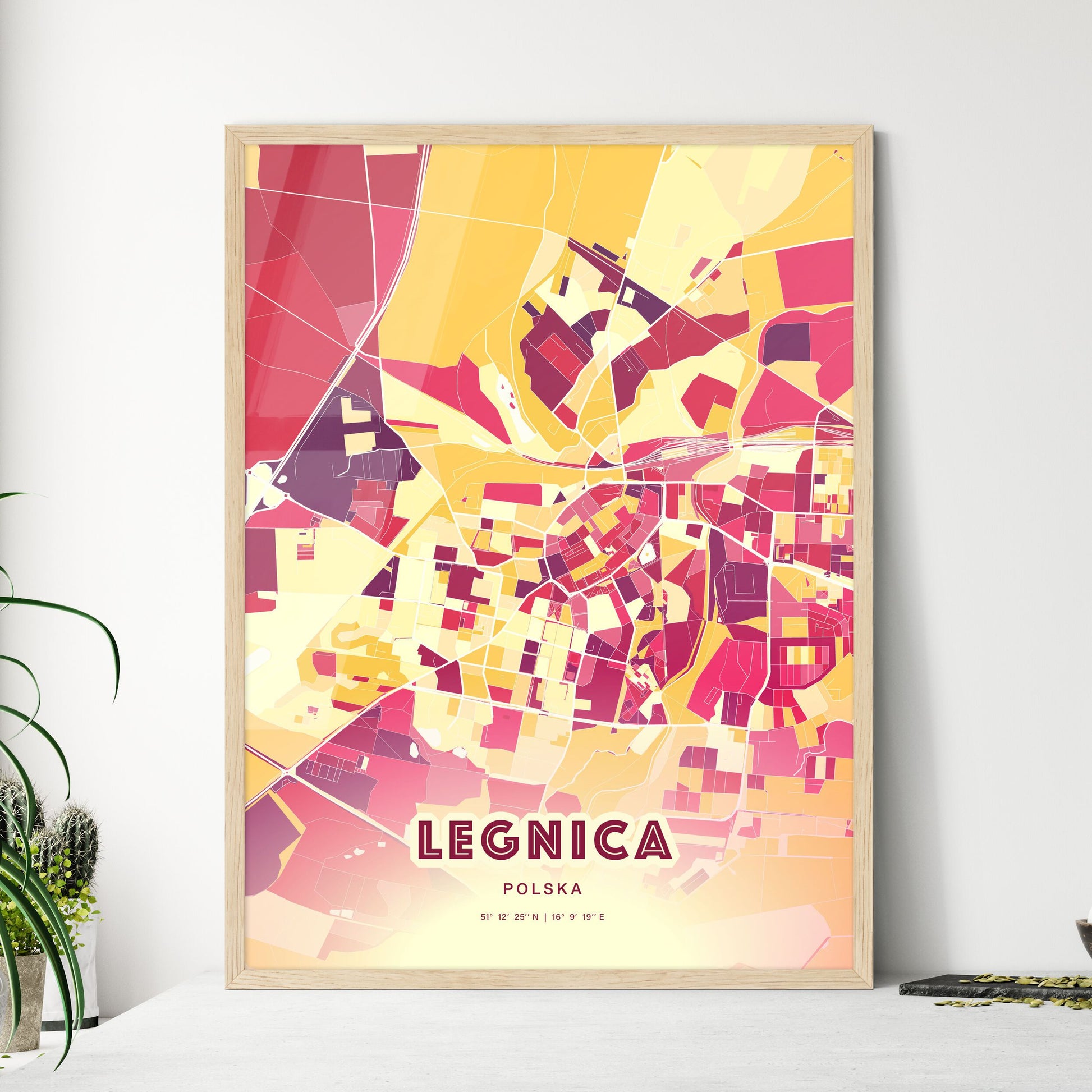 Colorful LEGNICA POLAND Fine Art Map Hot Red