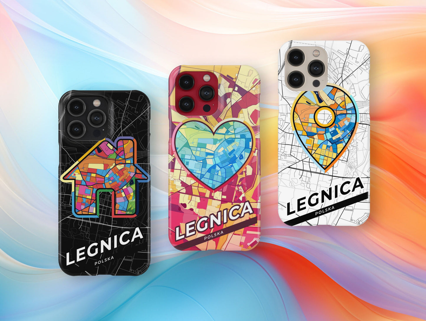 Legnica Poland slim phone case with colorful icon. Birthday, wedding or housewarming gift. Couple match cases.