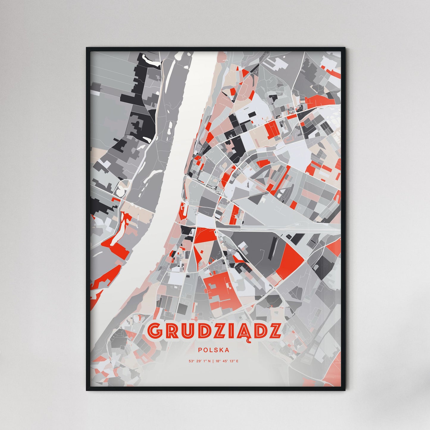 Colorful GRUDZIĄDZ POLAND Fine Art Map Modern