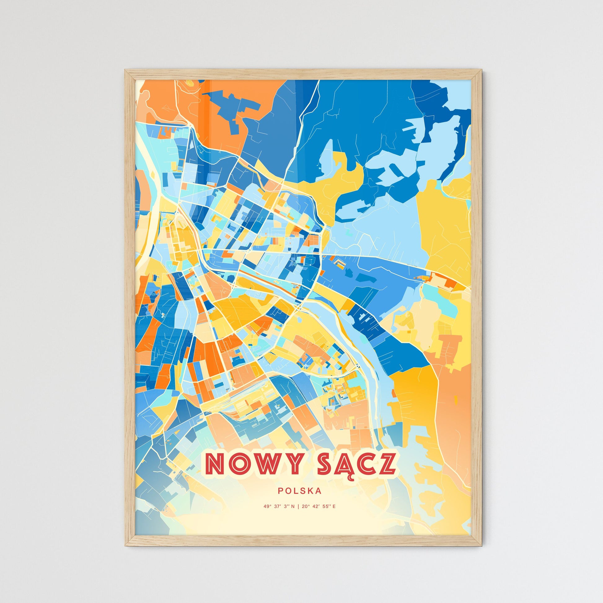 Colorful NOWY SĄCZ POLAND Fine Art Map Blue Orange