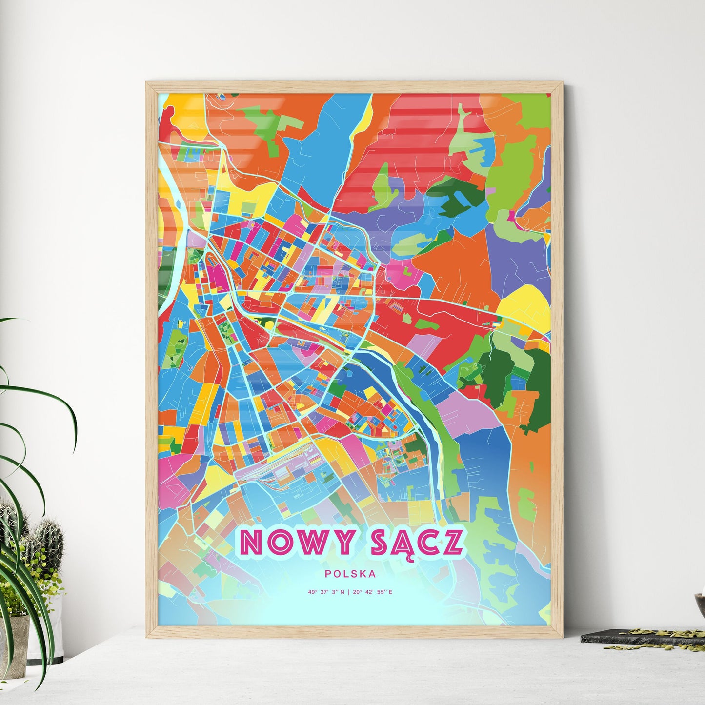 Colorful NOWY SĄCZ POLAND Fine Art Map Crazy Colors