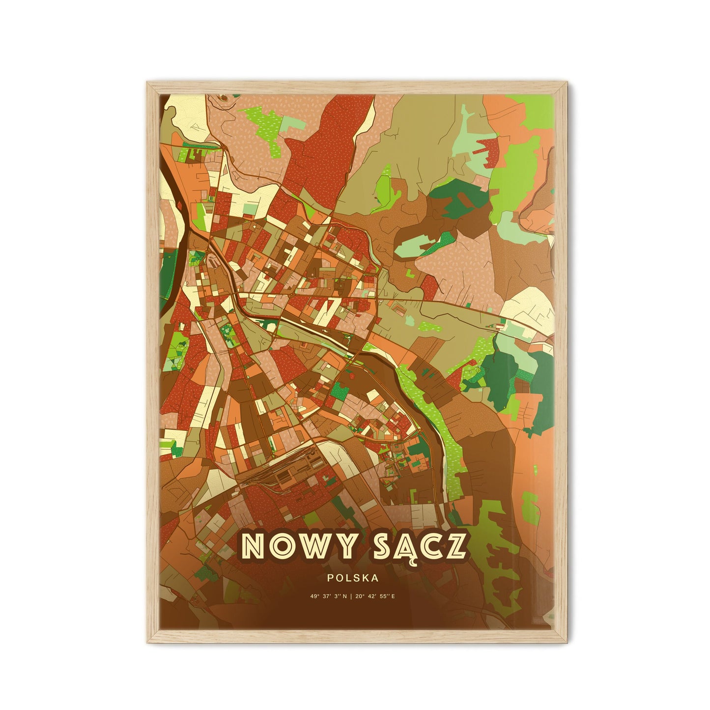 Colorful NOWY SĄCZ POLAND Fine Art Map Farmhouse