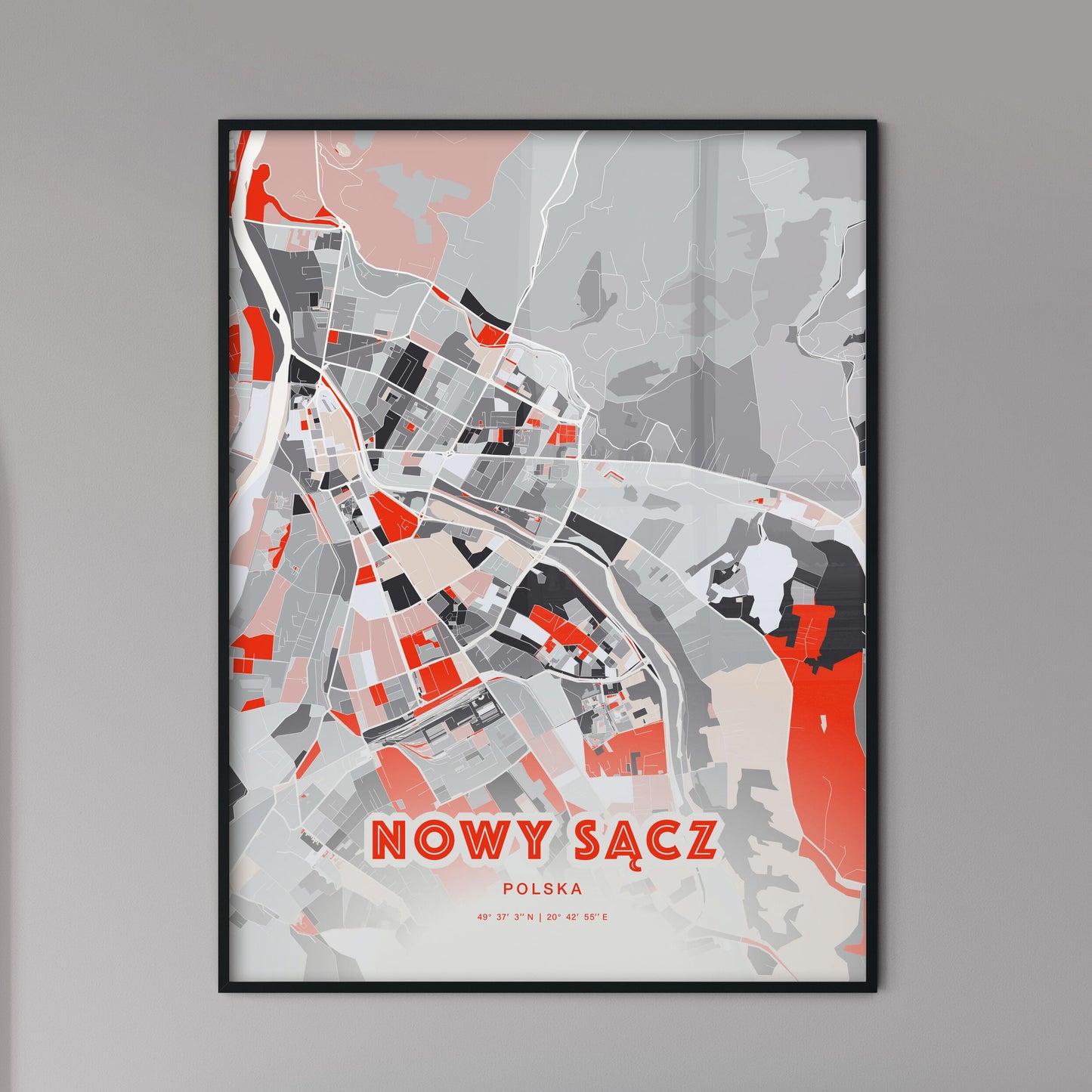 Colorful NOWY SĄCZ POLAND Fine Art Map Modern