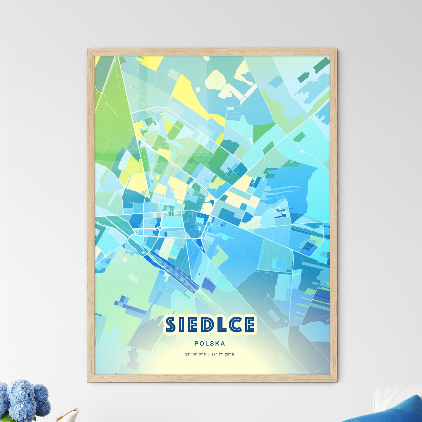 Colorful SIEDLCE POLAND Fine Art Map Cool Blue