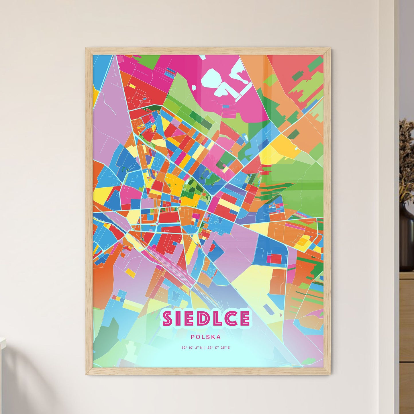 Colorful SIEDLCE POLAND Fine Art Map Crazy Colors