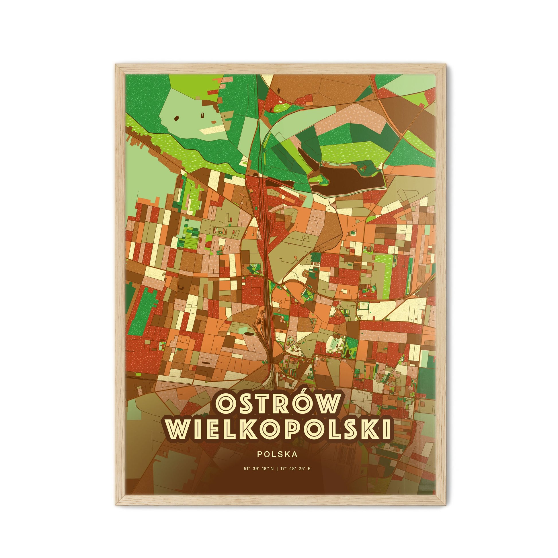 Colorful OSTRÓW WIELKOPOLSKI POLAND Fine Art Map Farmhouse