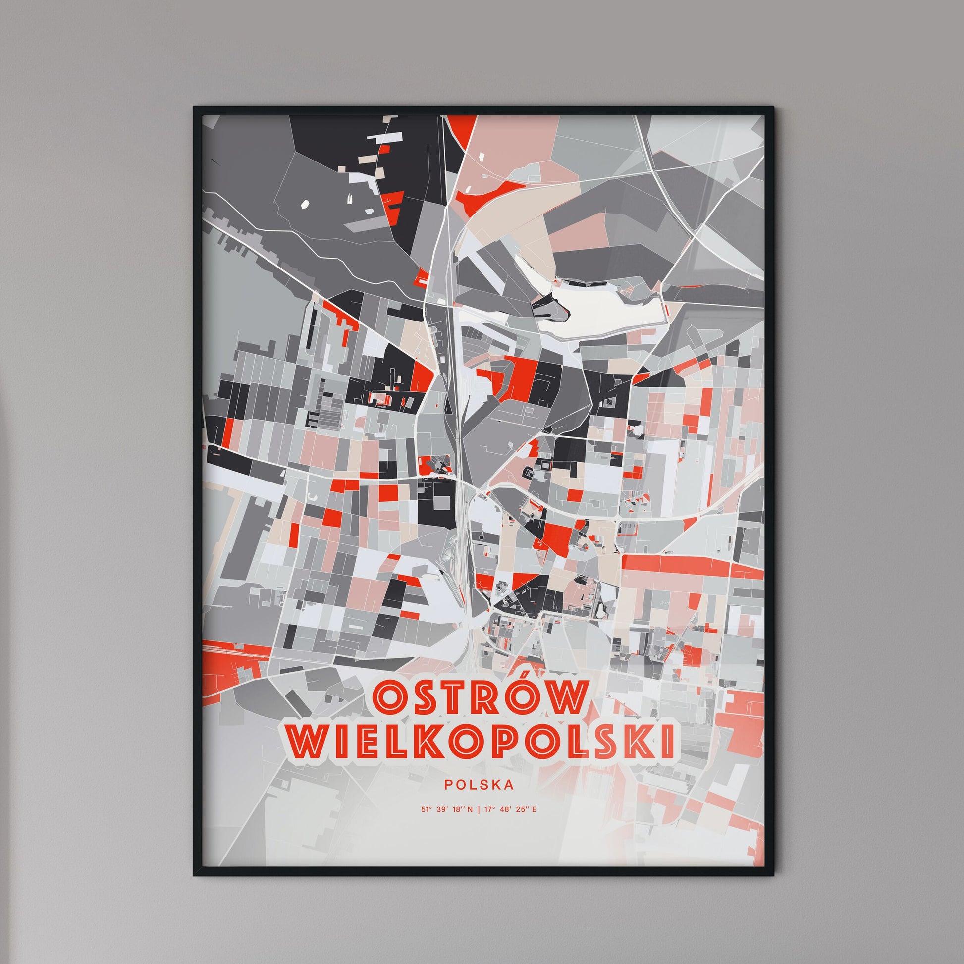 Colorful OSTRÓW WIELKOPOLSKI POLAND Fine Art Map Modern