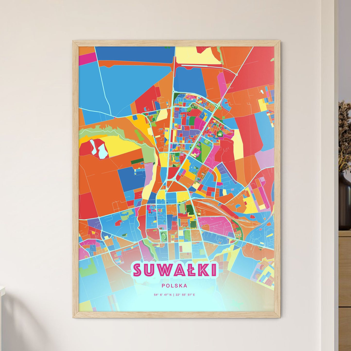 Colorful SUWAŁKI POLAND Fine Art Map Crazy Colors