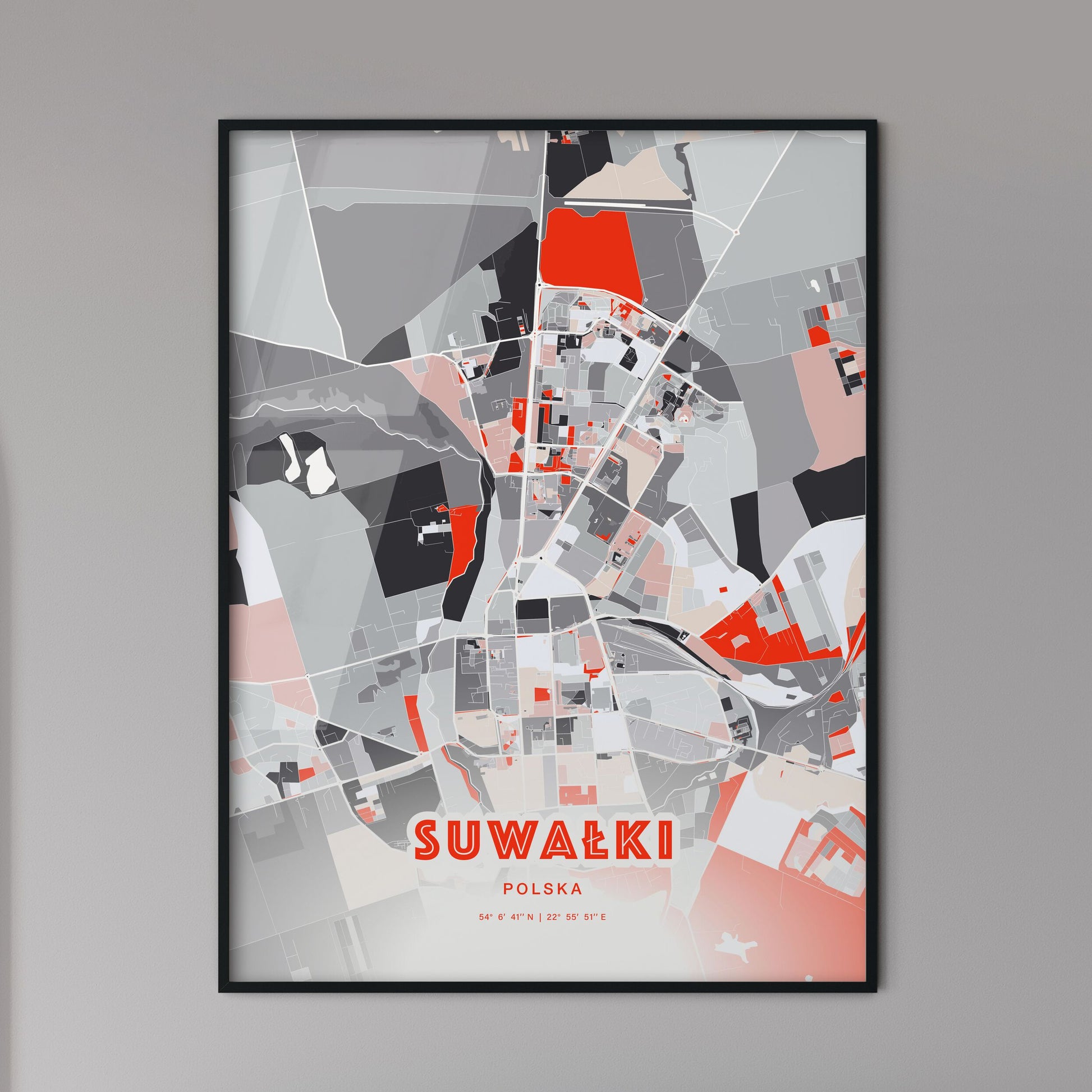 Colorful SUWAŁKI POLAND Fine Art Map Modern