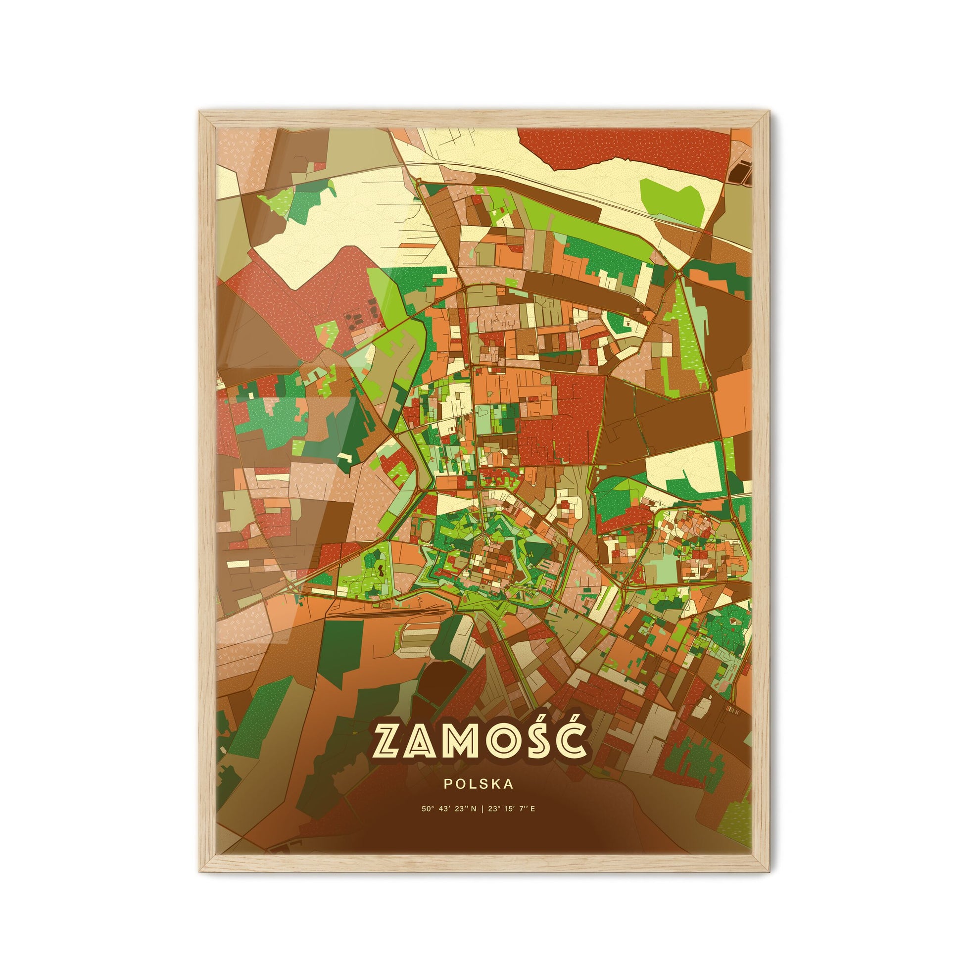 Colorful ZAMOŚĆ POLAND Fine Art Map Farmhouse