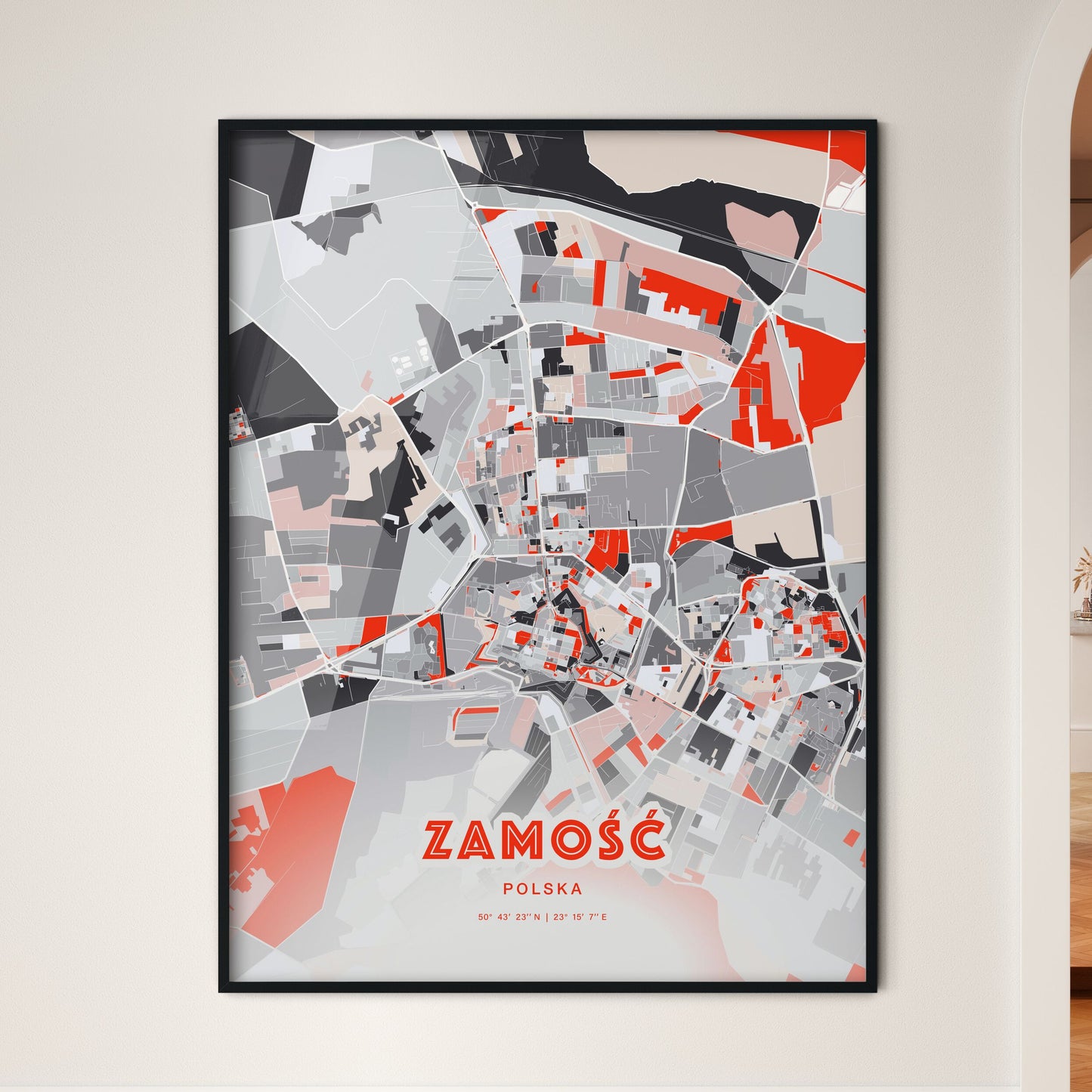 Colorful ZAMOŚĆ POLAND Fine Art Map Modern