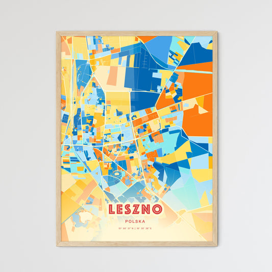 Colorful LESZNO POLAND Fine Art Map Blue Orange