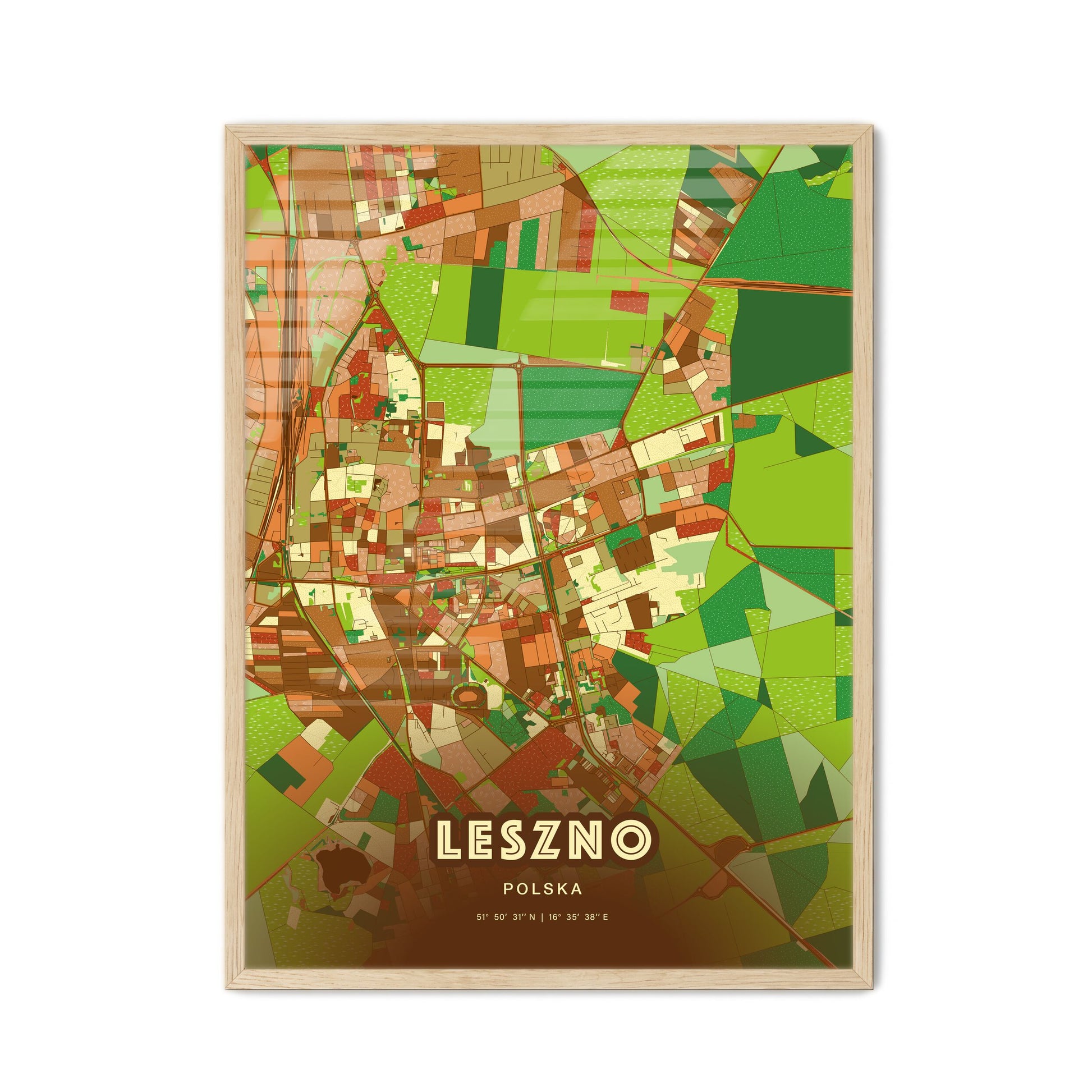 Colorful LESZNO POLAND Fine Art Map Farmhouse