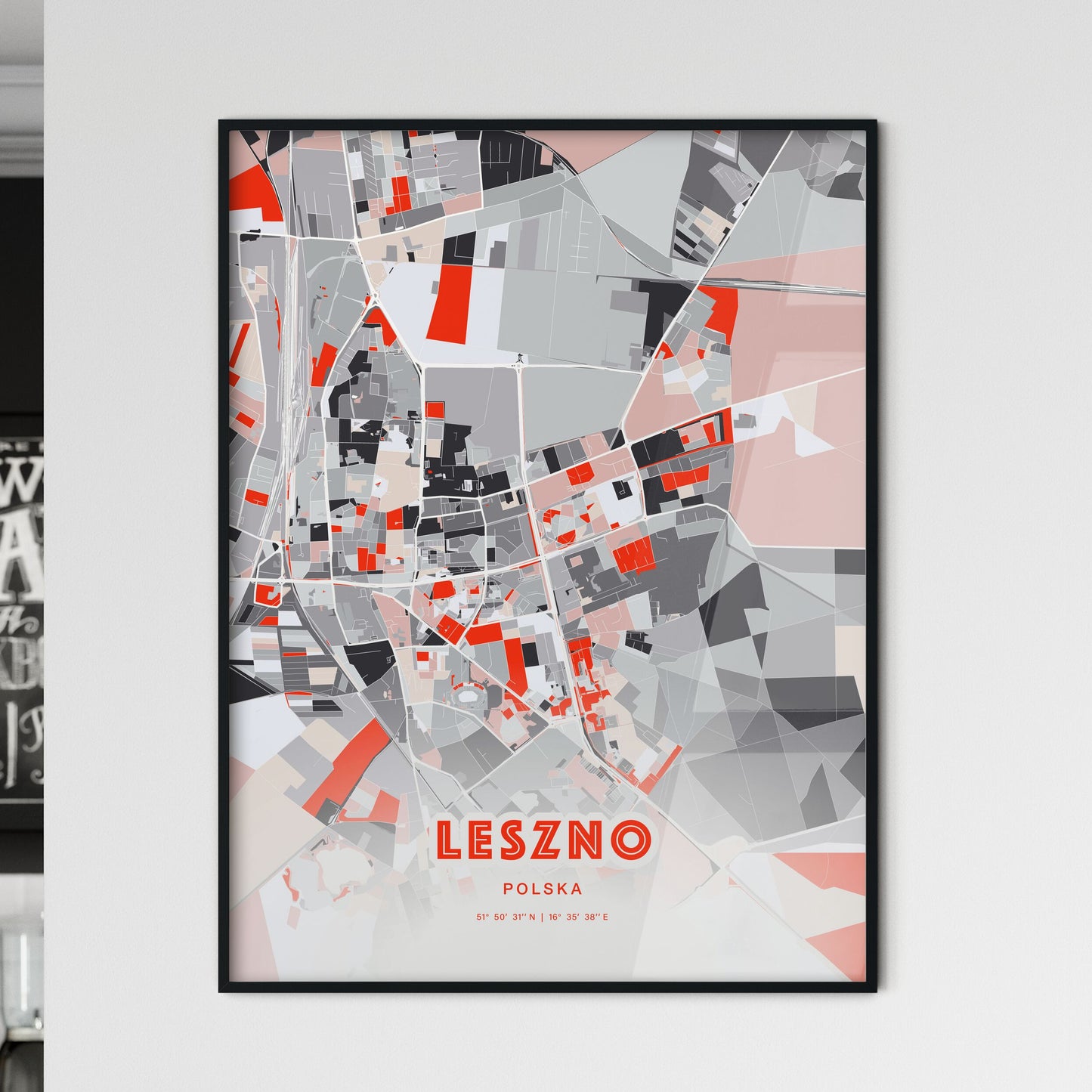 Colorful LESZNO POLAND Fine Art Map Modern