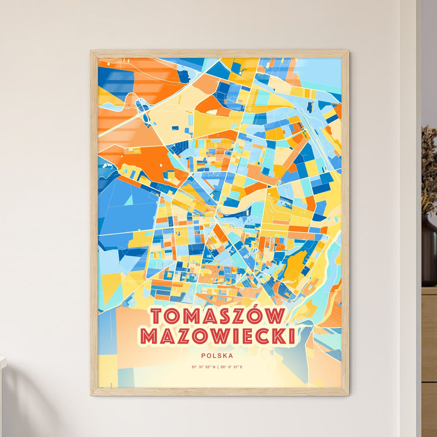 Colorful TOMASZÓW MAZOWIECKI POLAND Fine Art Map Blue Orange