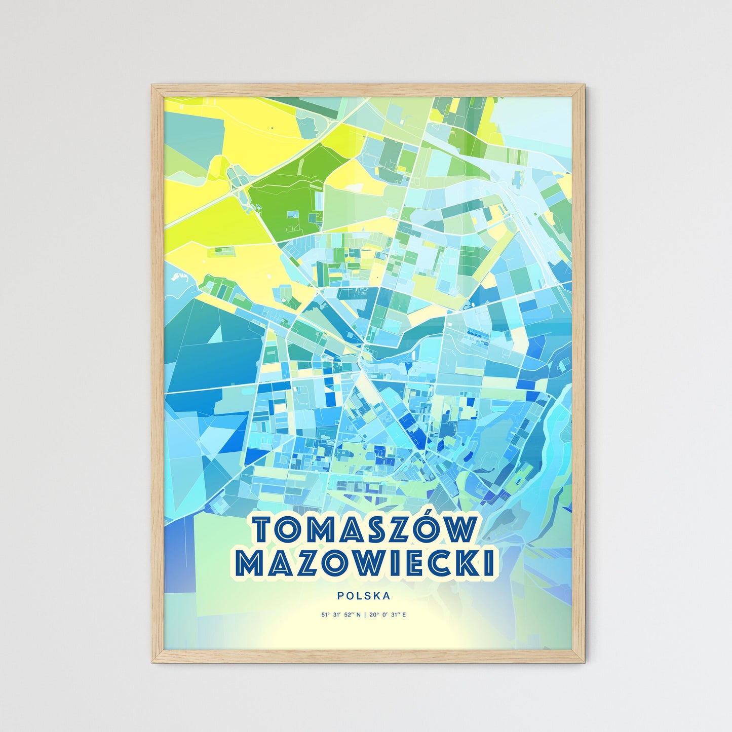 Colorful TOMASZÓW MAZOWIECKI POLAND Fine Art Map Cool Blue