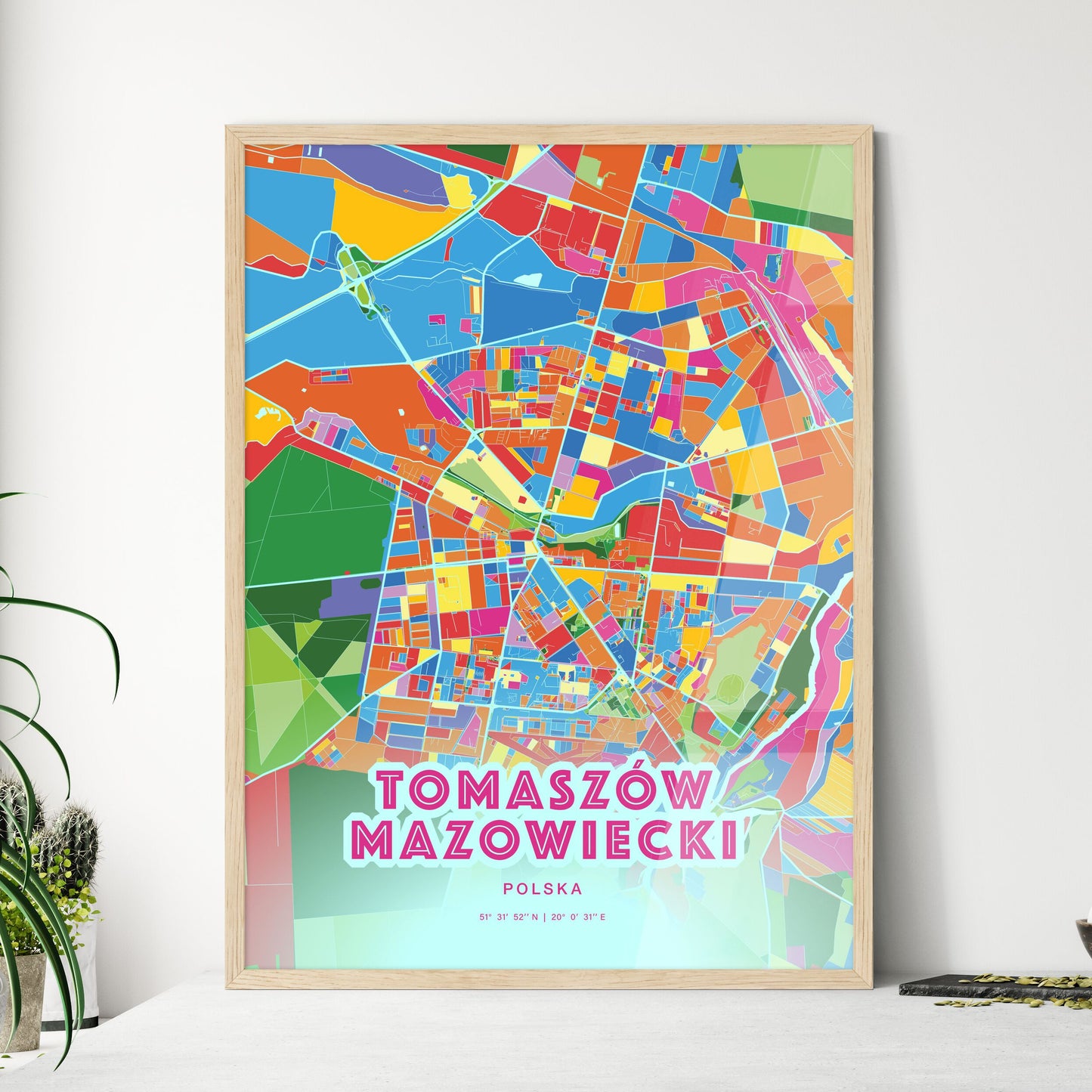 Colorful TOMASZÓW MAZOWIECKI POLAND Fine Art Map Crazy Colors