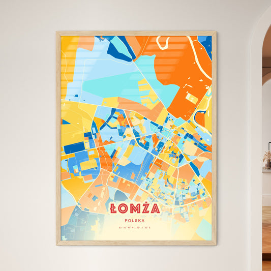 Colorful ŁOMŻA POLAND Fine Art Map Blue Orange