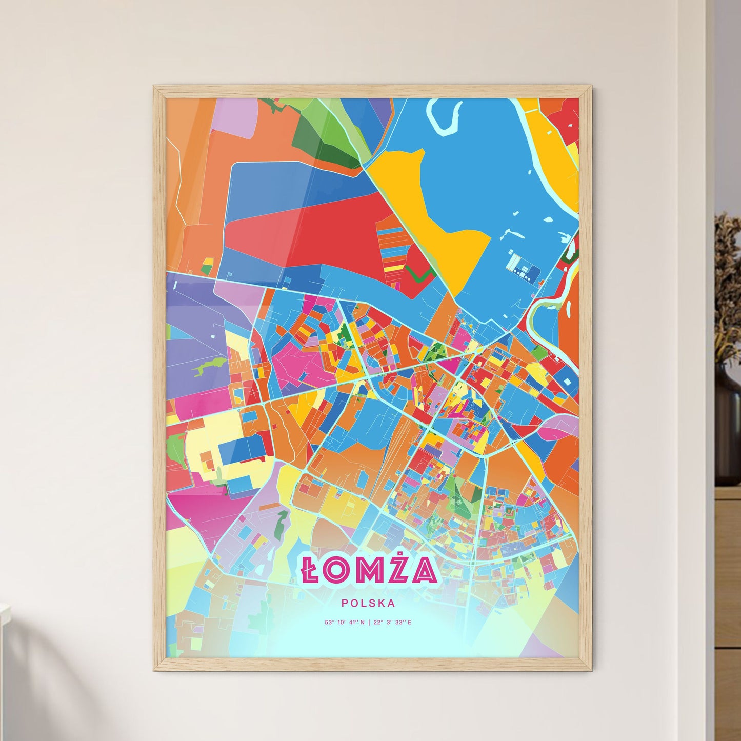 Colorful ŁOMŻA POLAND Fine Art Map Crazy Colors