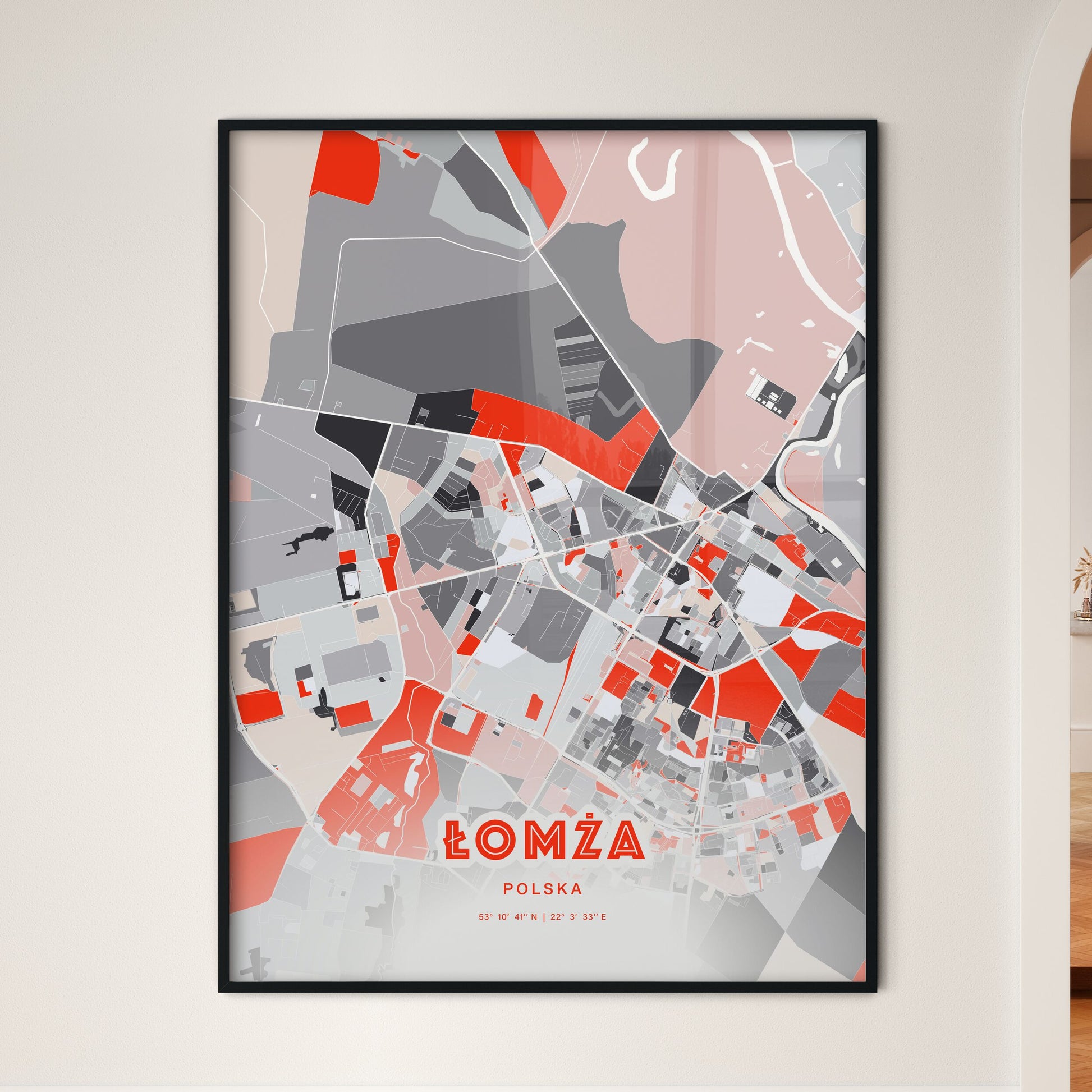 Colorful ŁOMŻA POLAND Fine Art Map Modern