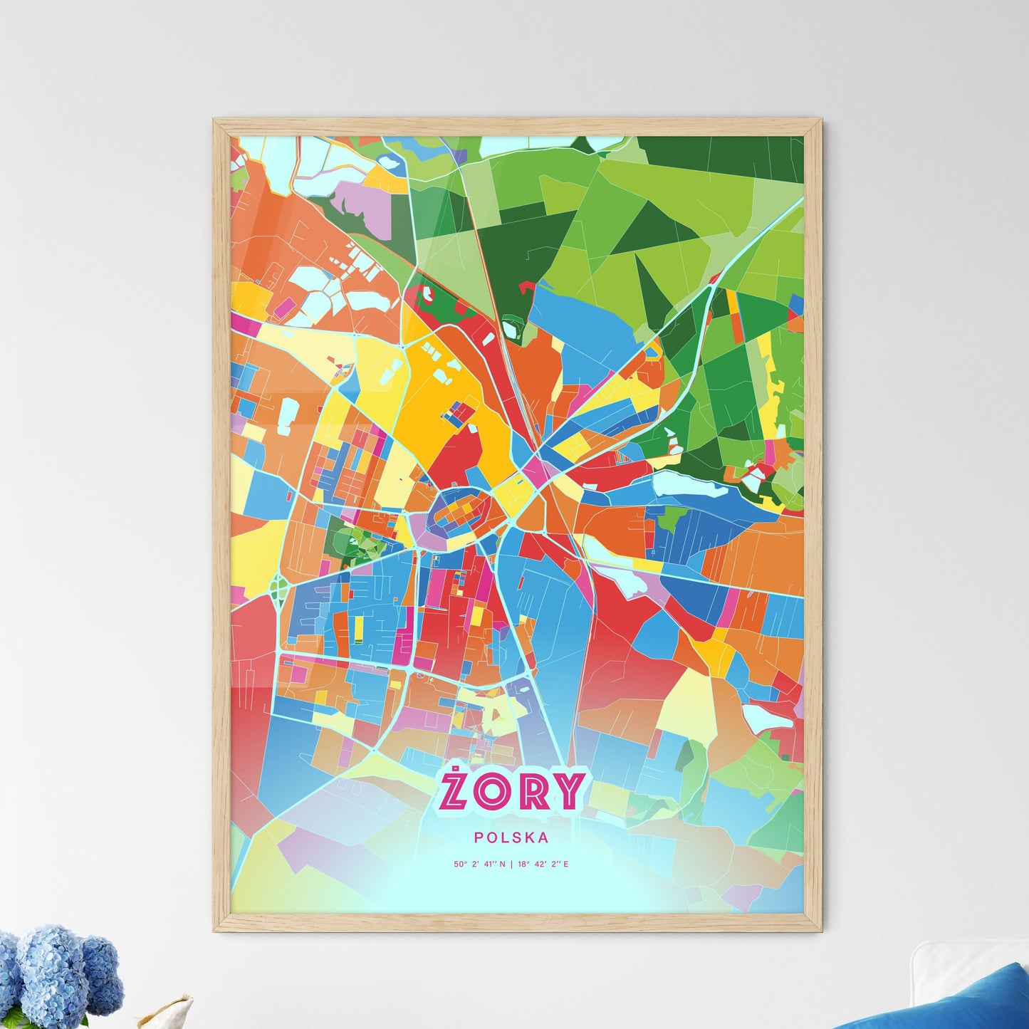 Colorful ŻORY POLAND Fine Art Map Crazy Colors