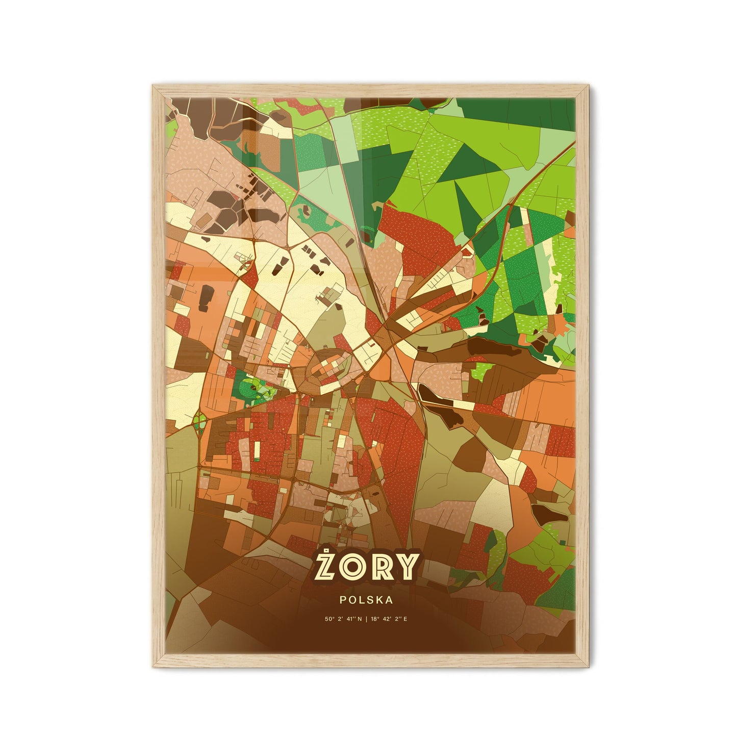 Colorful ŻORY POLAND Fine Art Map Farmhouse