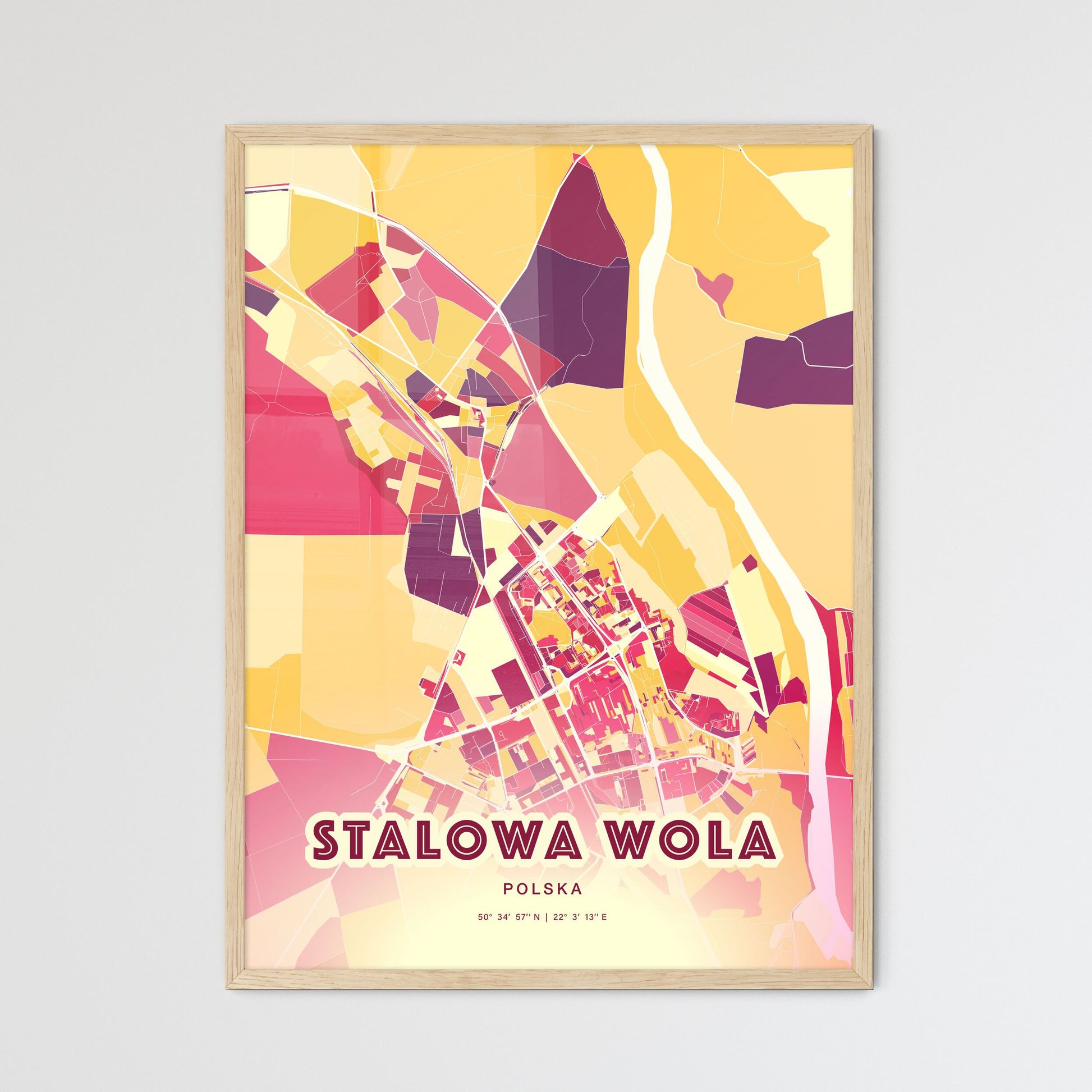 Colorful STALOWA WOLA POLAND Fine Art Map Hot Red