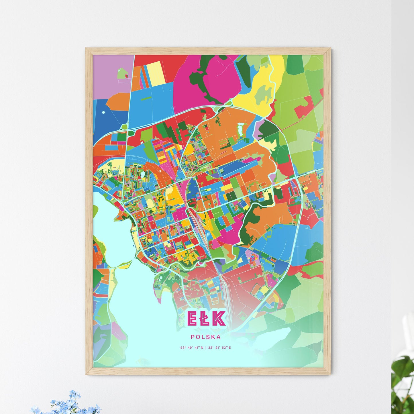 Colorful EŁK POLAND Fine Art Map Crazy Colors
