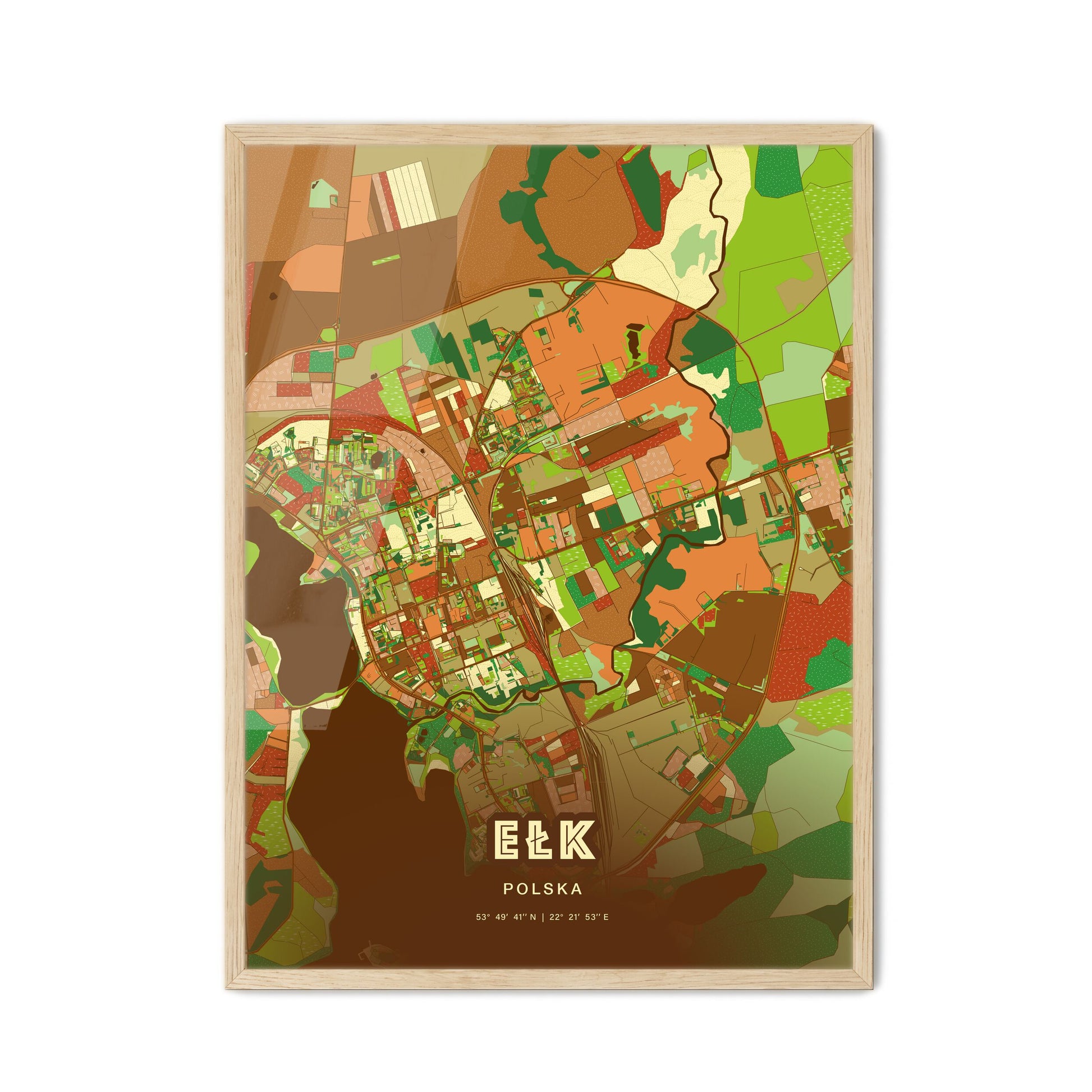 Colorful EŁK POLAND Fine Art Map Farmhouse