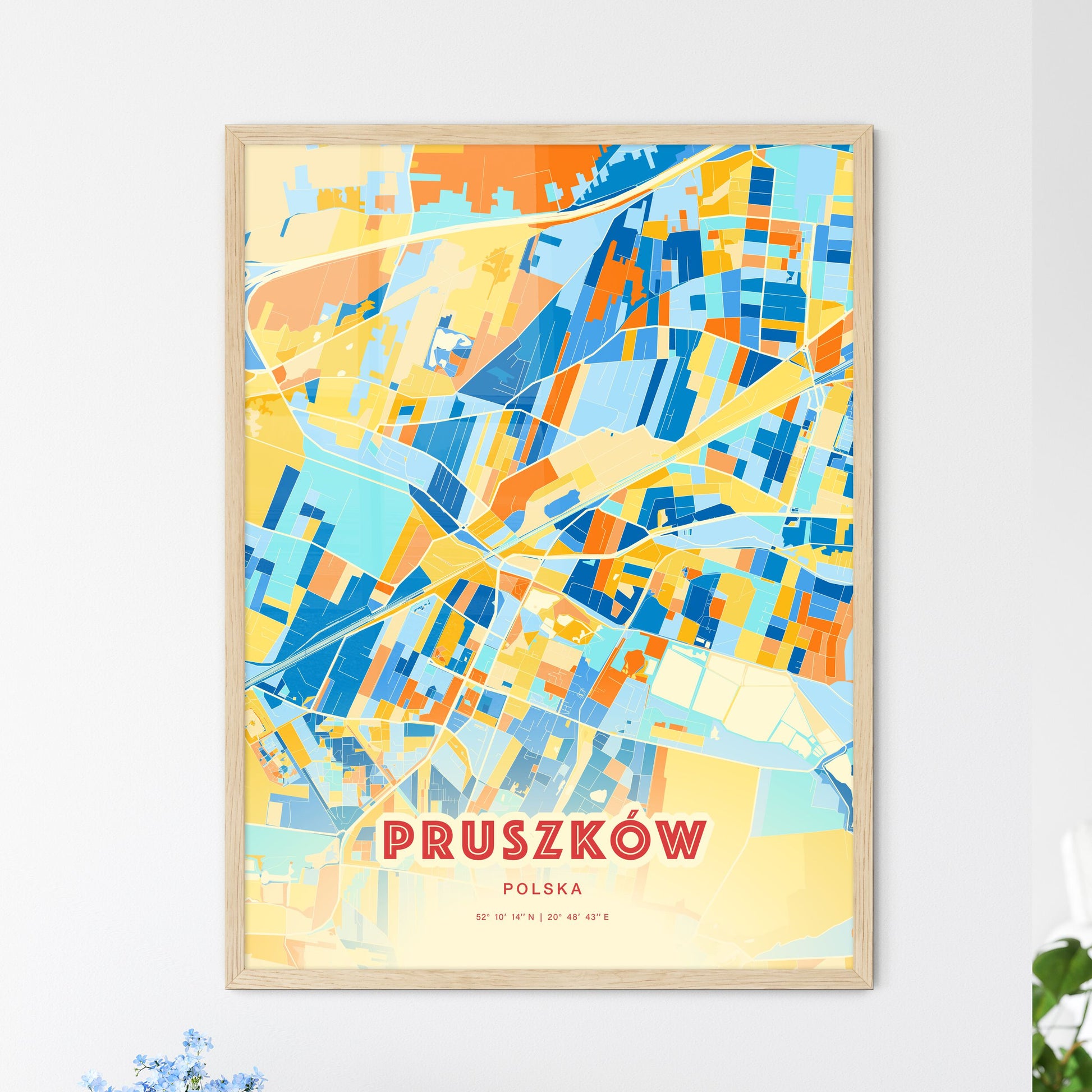 Colorful PRUSZKÓW POLAND Fine Art Map Blue Orange