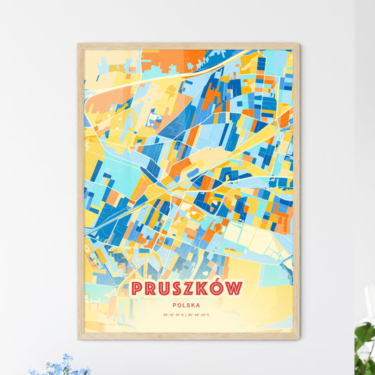 Colorful PRUSZKÓW POLAND Fine Art Map Blue Orange