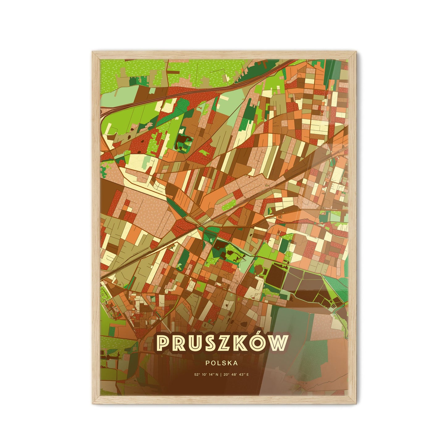 Colorful PRUSZKÓW POLAND Fine Art Map Farmhouse