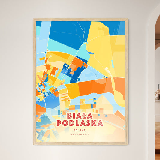 Colorful BIAŁA PODLASKA POLAND Fine Art Map Blue Orange