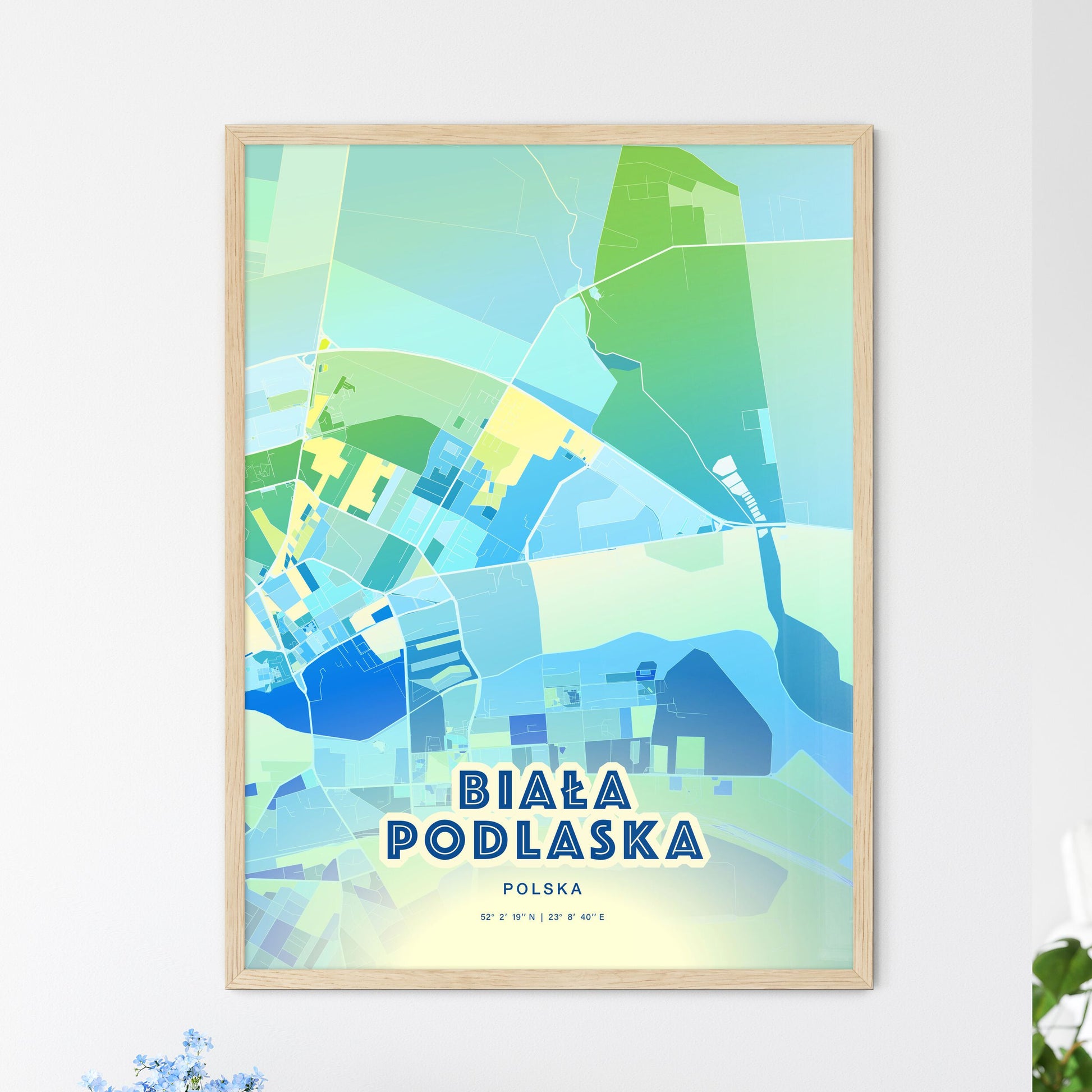 Colorful BIAŁA PODLASKA POLAND Fine Art Map Cool Blue