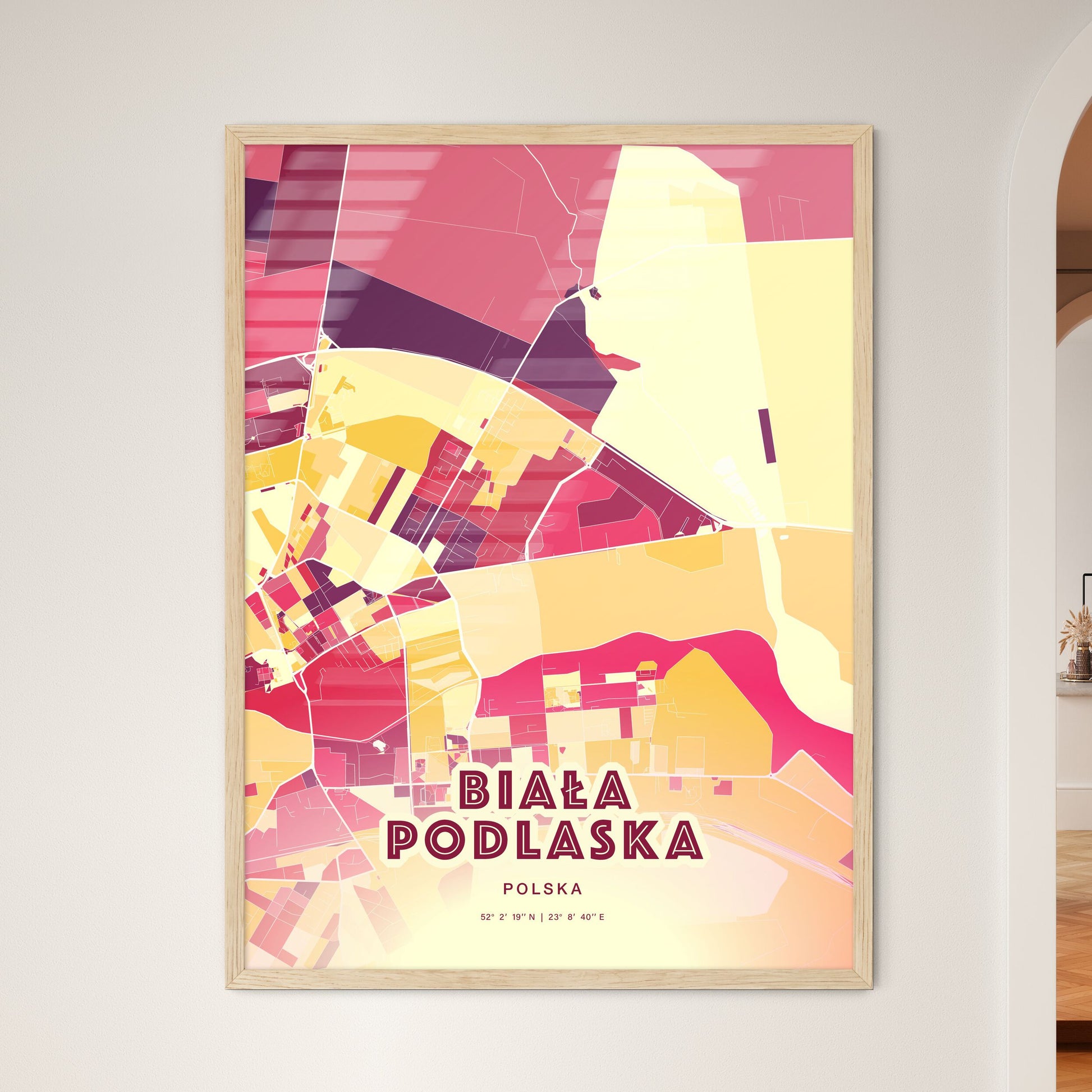 Colorful BIAŁA PODLASKA POLAND Fine Art Map Hot Red